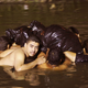 A group of Mexican workers make the dangerous trek home across the Rio Grande for their lunch break.